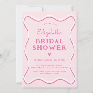 Pink and White Curve Retro Frame Bridal Shower Invitations
