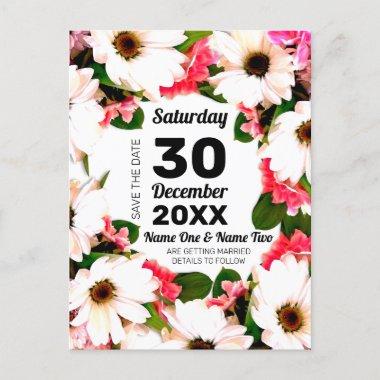 Pink and White Daisy Flowers Wedding Save the Date PostInvitations