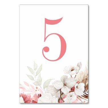 Pink and White Floral Boho Elegant Table Number