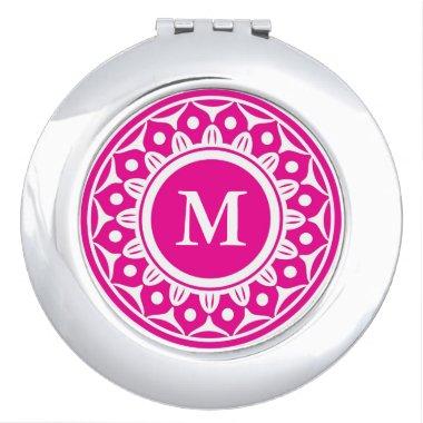 Pink And White Floral Monogrammed Mirror For Makeup