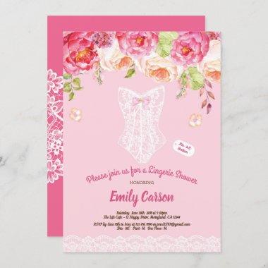 Pink and white lace lingerie shower bridal party Invitations