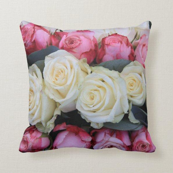pink and white roses throw pillow