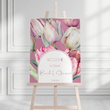 Pink and white tulips Bridal shower Welcome Foam Board