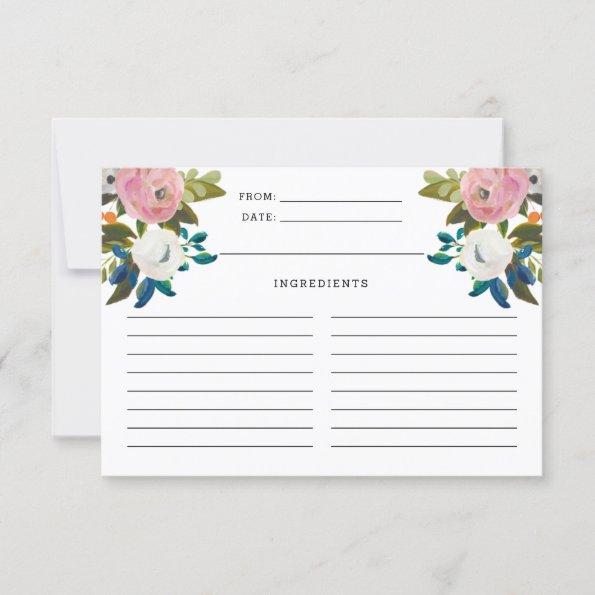 Pink and White Turquoise Floral Blooms Recipe Invitations