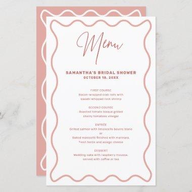 Pink and White Wavy Border menu Invitations with name