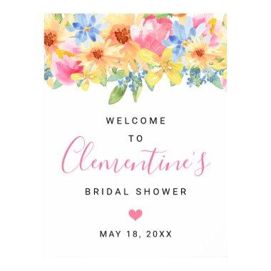 Pink and Yellow Floral Bridal Shower Welcome Poster