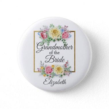 Pink and Yellow Floral Grandmother of the Bride Pinback Button