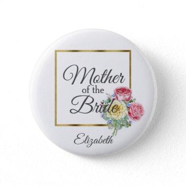 Pink and Yellow Floral Mother of the Bride Pinback Button
