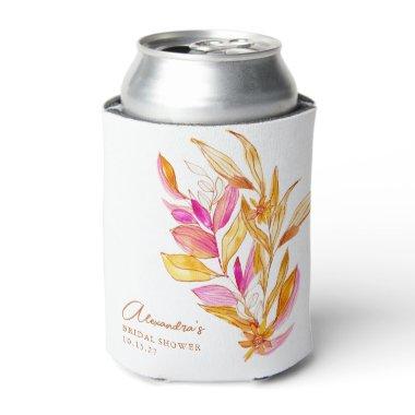 Pink and Yellow Minimalist Botanical Bridal Shower Can Cooler
