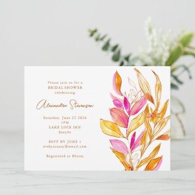 Pink and Yellow Minimalist Botanical Bridal Shower Invitations