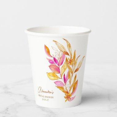 Pink and Yellow Minimalist Botanical Bridal Shower Paper Cups