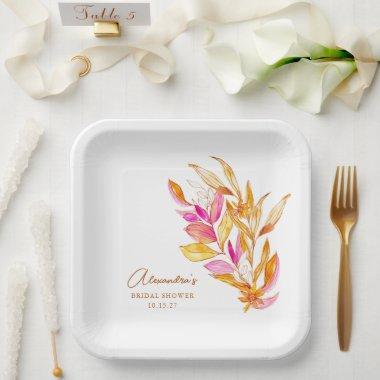 Pink and Yellow Minimalist Botanical Bridal Shower Paper Plates