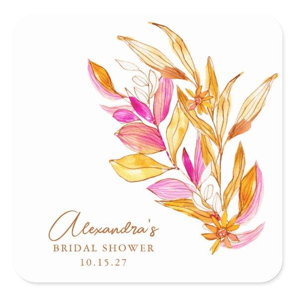 Pink and Yellow Minimalist Botanical  Square Sticker