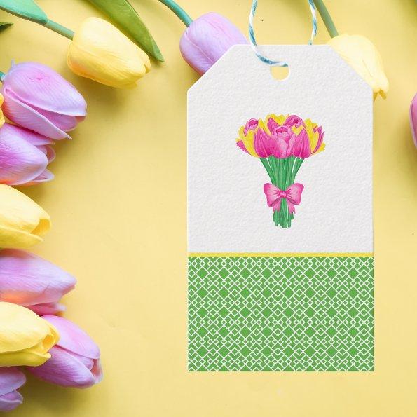 Pink and yellow Tulip Bouquet Gift Tags
