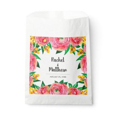 Pink and Yellow Watercolor Floral Wedding Napkins Favor Bag
