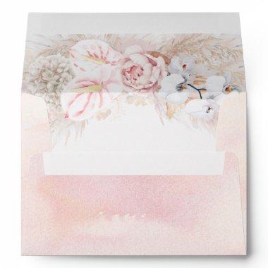 Pink Anthurium Flowers and Pampas Grass Pattern Envelope