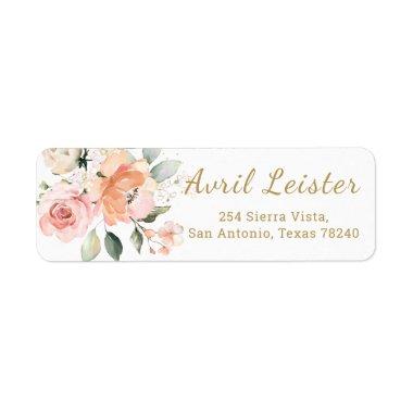 Pink Apricot Roses Foliage Return Address Label