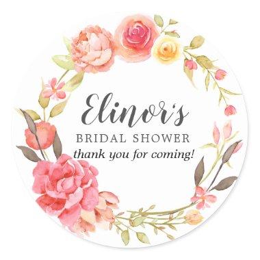 Pink Autumn Floral Bridal Shower Thank You Classic Round Sticker