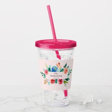 Pink Bachelorette Red Floral Bridal Shower Acrylic Tumbler