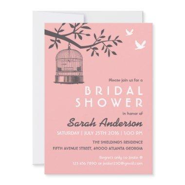 Pink Bird Cage Rustic Bridal Shower Invitations