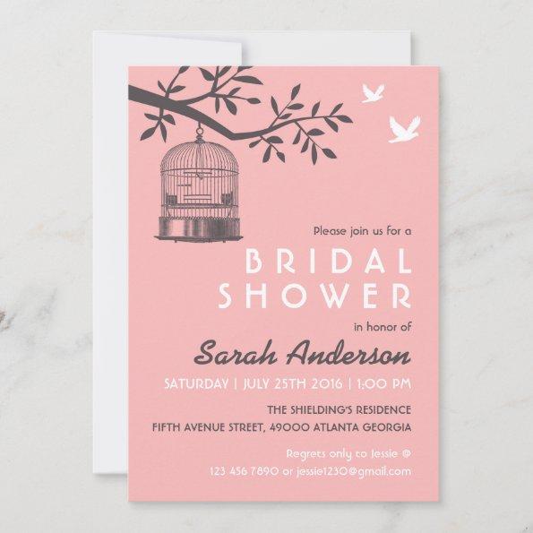 Pink Bird Cage Rustic Bridal Shower Invitations