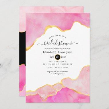 Pink, Black and Gold Agate Bridal Shower Invitations