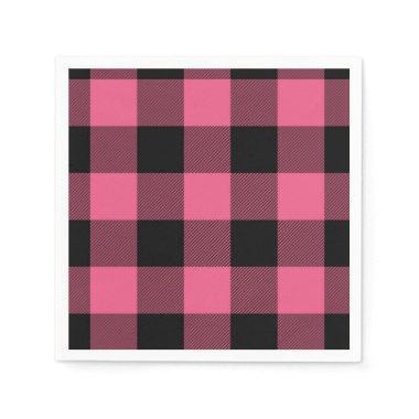 Pink & Black Checkered Squares Buffalo Plaid Napkins