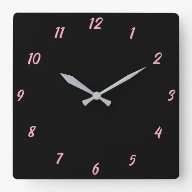Pink Black Classy Elegant Custom Color Cute Gift Square Wall Clock
