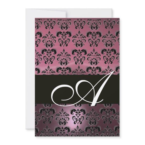 PINK BLACK DAMASK MONOGRAM ,bright white