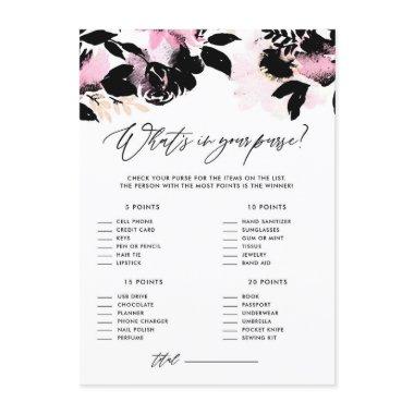 Pink Black Floral What's in Your Purse Shower Game Enclosure Invitations