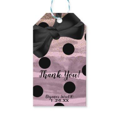 Pink Black & Gold Polka Dots Chic Bow Glam Party Gift Tags