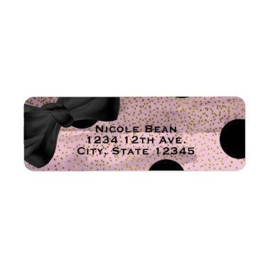 Pink Black & Gold Polka Dots Chic Bow Glam Party Label