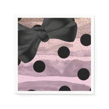 Pink Black & Gold Polka Dots Chic Bow Glam Party Napkins