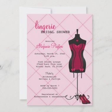 Pink & Black Lace Corset Lingerie Bridal Shower Invitations