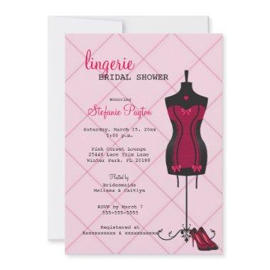 Pink & Black Lace Corset Lingerie Bridal Shower Invitations