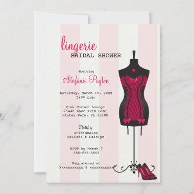 Pink & Black Lace Corset Lingerie Bridal Shower Invitations