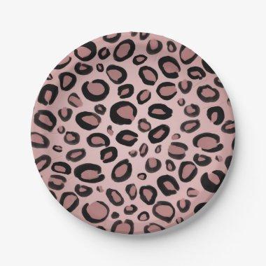 Pink & Black Painted Cheetah Leopard Print Spots Paper Plates