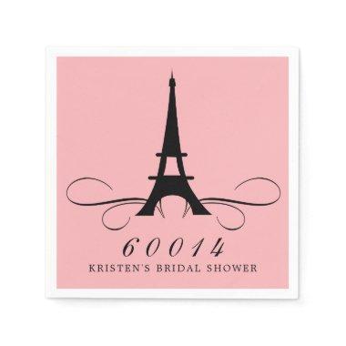 Pink Black Paris Eiffel Tower Bridal Shower Napkins