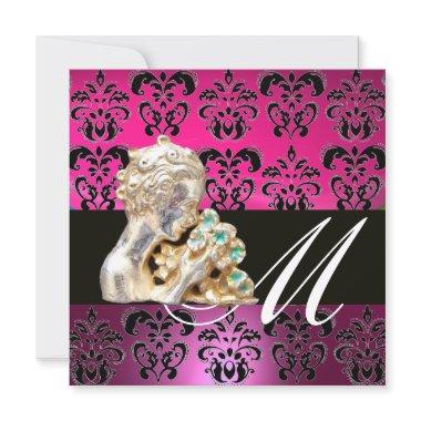 PINK, BLACK, PURPLE,DAMASK JEWEL MONOGRAM fuchsia Invitations