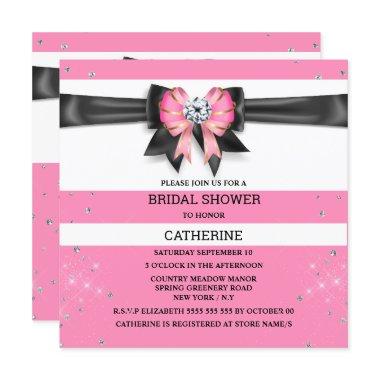 Pink black white stripe glitter bow sparkle
