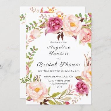 Pink Blooming Blush Floral Bridal Shower 2 Invitations