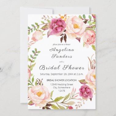 Pink Blooming Blush Floral Bridal Shower Invitations