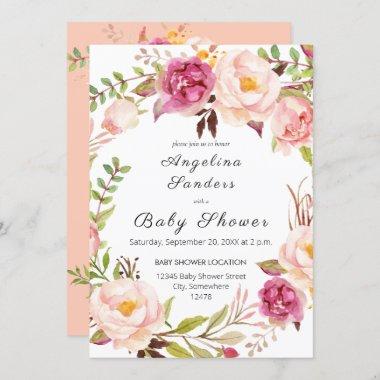 Pink Blooming Blush Floral Party or Baby Shower Invitations