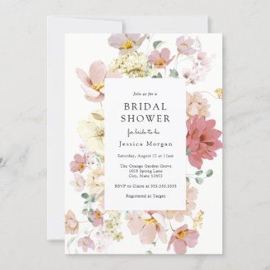 Pink Blooming Flowers Bridal Shower Invitations