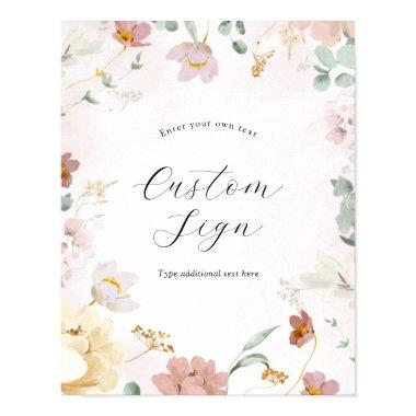 Pink Blooming Flowers Custom Text Sign