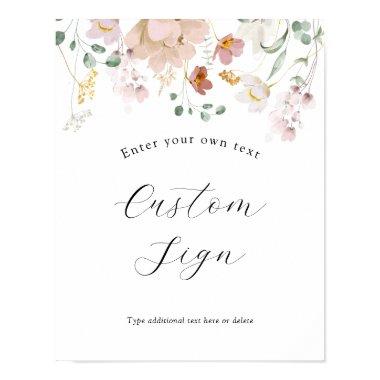 Pink Blooming Flowers Custom Text Sign