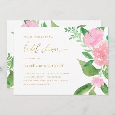 Pink Blooms and Calligraphy Wedding Bridal Shower Invitations