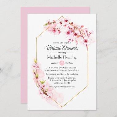 Pink Blossom Floral Virtual Baby or Bridal Shower Invitations