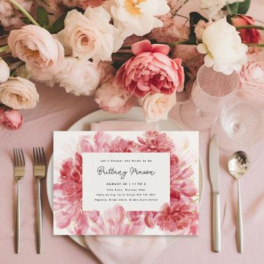 Pink Blossoms Bridal Shower Gold Foil Invitations