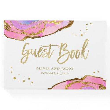 Pink Blue and Gold Geode | Wedding Guest Book